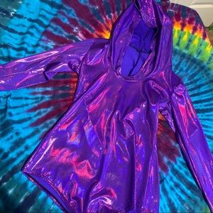 Purple holographic body suit rave cosplay edc edm